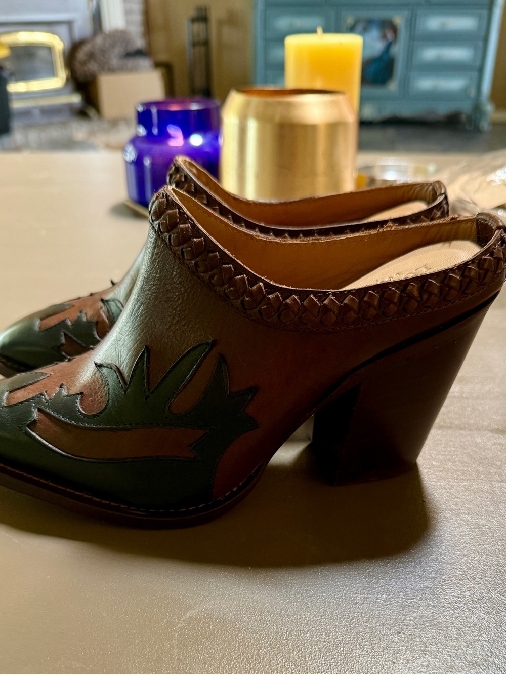 Lucchese Two-Tone Western Leather Mules Clogs Slide Cowboy Boots - Picture 6 of 7